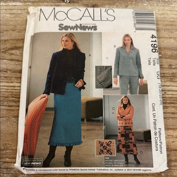 Vintage McCall's SewNews Jacket Pants Skirt Uncut Sewing Pattern 4196 - Picture 1 of 3